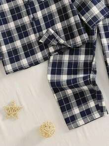 2pcs Young BoyClassic Plaid Shirt & Pants Set, Casual Homewear - Blue - View 6