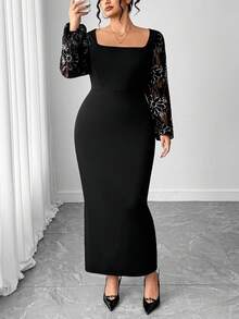 Cravure Plus Size Women Elegant Luxury Romantic Dress - Black - View 5