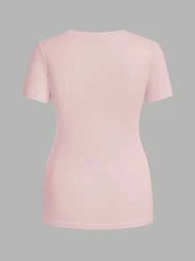 Modmama Plain Color Round Neck Short Sleeve Casual Maternity Top - Pink - View 7