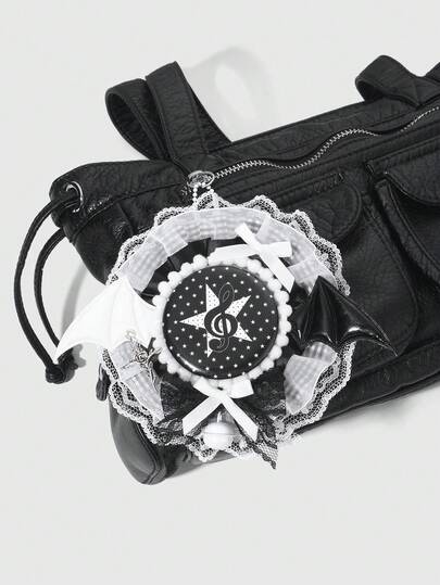 Anime 1pc Y2K Goth Style Vintage Fashion Edgy Cute Baddie High-Quality Punk Cross/Polka Dot Star/Music Note Paw Print Bow Brooch Pin, Black & White Lace Trim Plaid Glossy Mesh Leather Angel Devil Wing Rose Thorn Cross Ribbon Bow Bell