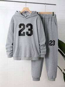 Vacaura 2pcs/Set Casual Hoodie & Jogger Pants Set, Printed Design, Suitable For Teen Boy's, Leisure Wear - Grey - View 3