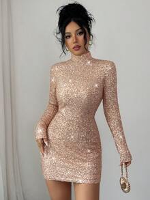 Rafferiza Elegant Party Dress, Sequined Dress, New Year's Dress, Sparkly Dress, New Year's Women's Clothing, Sparkly Sequined Women's Dress, Autumn And Winter Dress, Annual Meeting Dress, Autumn And Winter Women's Clothing - Champagne - View 5