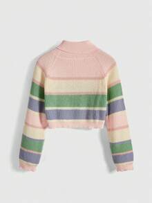 ROMWE Kawaii 可爱条纹小熊刺绣高领毛衣，清新可爱 - 彩色 - 查看 2