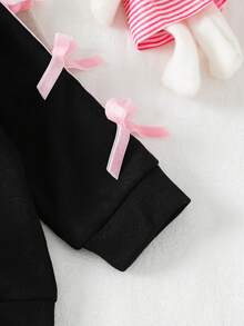 SHEIN Baby Girl Casual Everyday Commute Cute Contrast Color Bow Decor Stand Collar Zip-Up Jacket And Wide Leg Pants Set, Autumn - Black - View 7