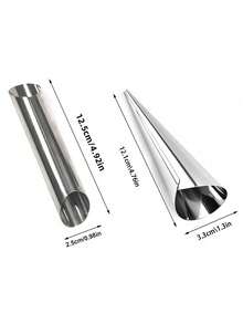 牛角面包锥模具 - 可重复使用的不锈钢管，适用于自制空心糕点，专业DIY烘焙工具 - 銀色 - 查看 8