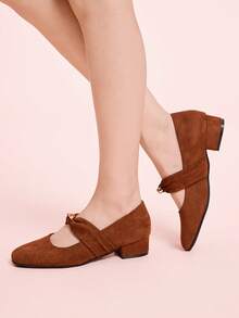 CUCCOO DOLLMOD Bailarinas de ante estilo retro Mary Jane, de punta cuadrada, elegantes y estilizadoras, nuevas llegadas para primavera/otoño - Marrón - Ver 3