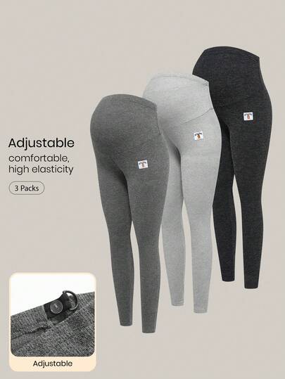 Modmama 3pcs Maternity Casual Commuter Embellished High Waist Leggings Maternity Leggings Women Leggings Women Bottoms Sweats For Women Pregnancy Pants Autumn/Winter