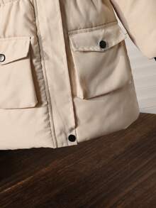 Sparklyn 女童连帽拉链羽绒服，胸前印花设计，休闲时尚，适合室内外穿着，冬季款 - 杏色 - 查看 5