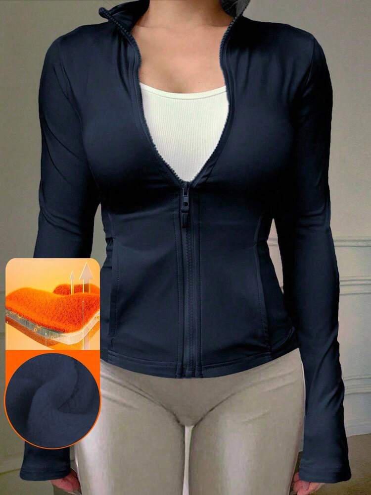 Women's Casual Thermal Lined Zip-Up Jacket, Spring Winter Thermal Lined Women Coats