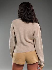 New Simple And Fashionable Office Commuting Deep V Neck Long Sleeve Slim Button Cardigan, Versatile Casual Knitted Sweater In Fall/Winter - Khaki - View 6