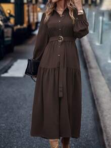 LanaWest Women's Belted Shirt Dress Maxi Women Outfit