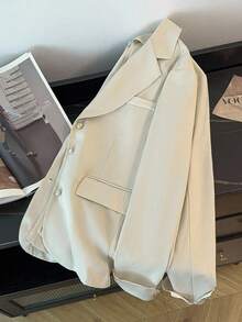 GlowEve CURVE Plus Size Women's Popular Solid Color Lapel Long Sleeve Commuter Blazer Jacket, Elegant Metal Button Design Versatile Ladies Autumn/Winter Coat Fall - Apricot - View 6