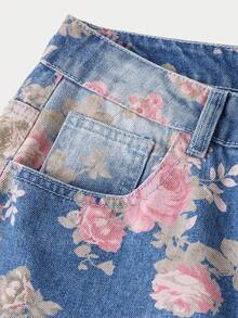 SHEIN MOD 女士碎花口袋宽松牛仔裤 - 中等水洗藍 - 查看 5