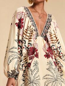 Travachic 度假风梭织印花V领宽松女士迷你连衣裙 - 彩色 - 查看 7