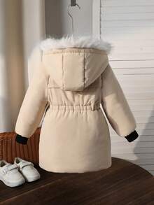 Sparklyn 女童连帽拉链羽绒服，胸前印花设计，休闲时尚，适合室内外穿着，冬季款 - 杏色 - 查看 2