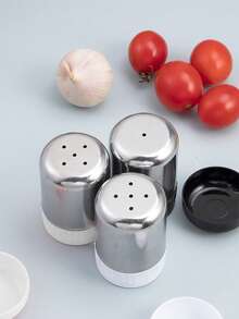 مجموعة برطمانات التوابل المحمولة، 2 قطعة من رشاشات الملح والفلفل من الفولاذ المقاوم للصدأ للمطبخ والتخييم في الهواء الطلق - أبيض وأسود - مشاهدة 6