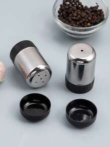 مجموعة برطمانات التوابل المحمولة، 2 قطعة من رشاشات الملح والفلفل من الفولاذ المقاوم للصدأ للمطبخ والتخييم في الهواء الطلق - أبيض وأسود - مشاهدة 5