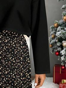 SHEIN Essnce 两件套加大码女式豹纹长袖T恤和无袖连衣裙，休闲度假装，秋冬季