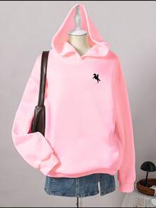 Teenager Mädchen gemütlicher Herbst & Winter Straßenstil Lässig Mode kreativ einzigartig frisch hochwertig Kriegspferd Soldat Grafik Muster locker sitzende Basic Rosa Sweatshirt bequem süßer Sweatshirt einfarbige Sweatshirts - Pink - Übersicht 5