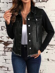 EMERY ROSE 女士做旧水洗牛仔长袖外套