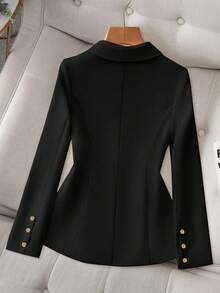 Franclia 女式卡其色修身西装外套，高品质通勤都市套装，秋冬 - 黑色 - 查看 2