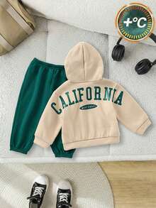 SHEIN 2件套男婴可爱百搭字母印花连帽卫衣+绿色运动裤套装，男女通用婴儿服装，婴儿冬季服装 - 彩色 - 查看 5