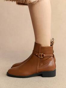 Rosivie 2025 Autumn/Winter New Fashion Snake Skin Pointed Toe Ankle Boots, Chunky Heel Chelsea Boots For Christmas - Brown - View 1