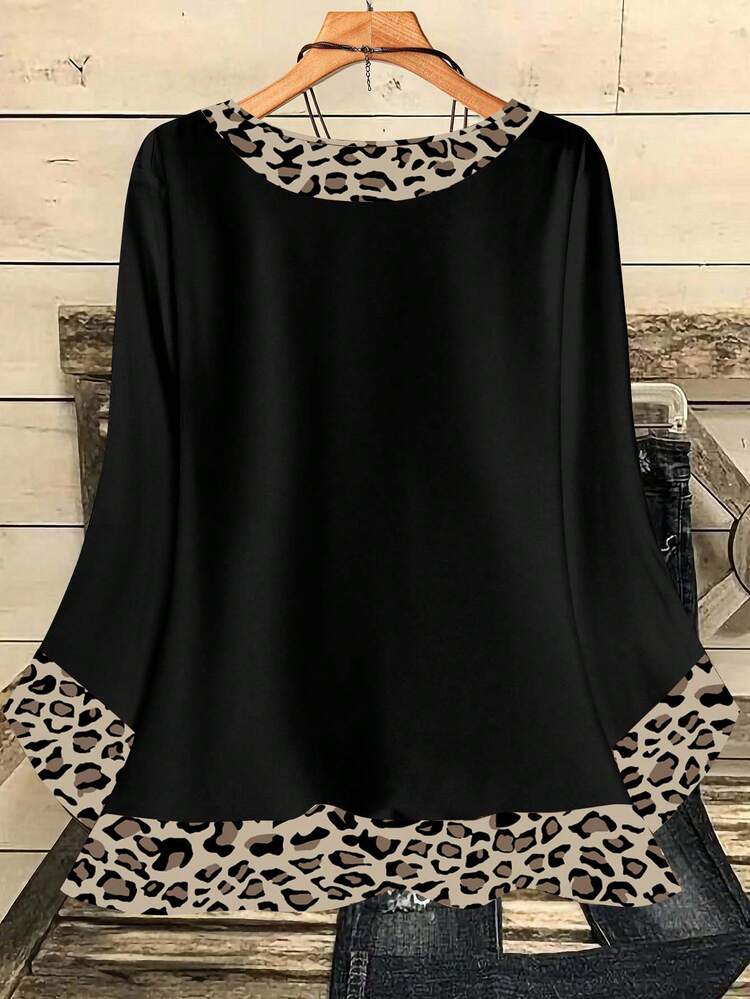 Casual Leopard Print Women's Shirt, Suitable For Autumn/Winter New Year Party,Casual