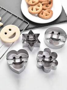 Juego de 4 moldes de galletas de acero inoxidable, diseños de expresiones divertidas para hornear manualidades - Plateado - Ver 3