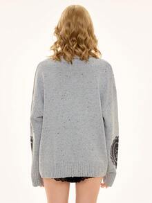 Kawaii 可爱甜美蝴蝶结蕾丝提花毛衣，甜美迷人 - 灰色 - 查看 2