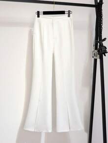 Franclia 女式优雅喇叭下摆带衬里长袖开叉喇叭裤套装 - 白色 - 查看 4