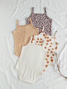 Vintaside Kids 4pcs/Set Baby Girl Summer Casual Bodysuit Outfit - Multicolor - View 2