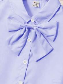 SHEIN Áo cánh dệt trắng thanh lịch dành cho bé gái tuổi teen, tay bồng, nơ có thể tháo rời, đa năng khi đi làm, kết hợp với váy, quần ống rộng, quần bó, quần short, thích hợp mặc khi trở lại trường và mặc hàng ngày - Màu tím - Xem 5