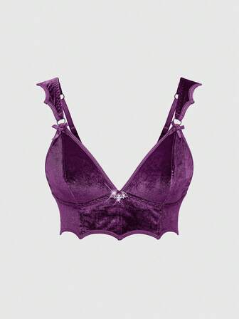 Goth Sujetador inalámbrico con colgante de metal con forma de murciélago de terciopelo estilo gótico