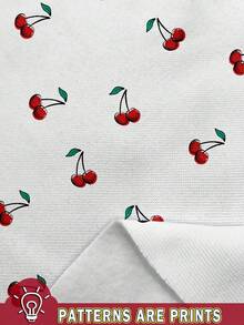 迷你樱桃印花，樱桃女孩，复古樱桃图案，女婴休闲针织柔软套头衫套装，适合秋冬季节、返校季、Y2K、秋季服装、90年代主题派对樱桃睡衣，女婴睡衣，女婴睡衣套装，女童樱桃睡衣，女婴睡衣套装 - 彩色 - 查看 3