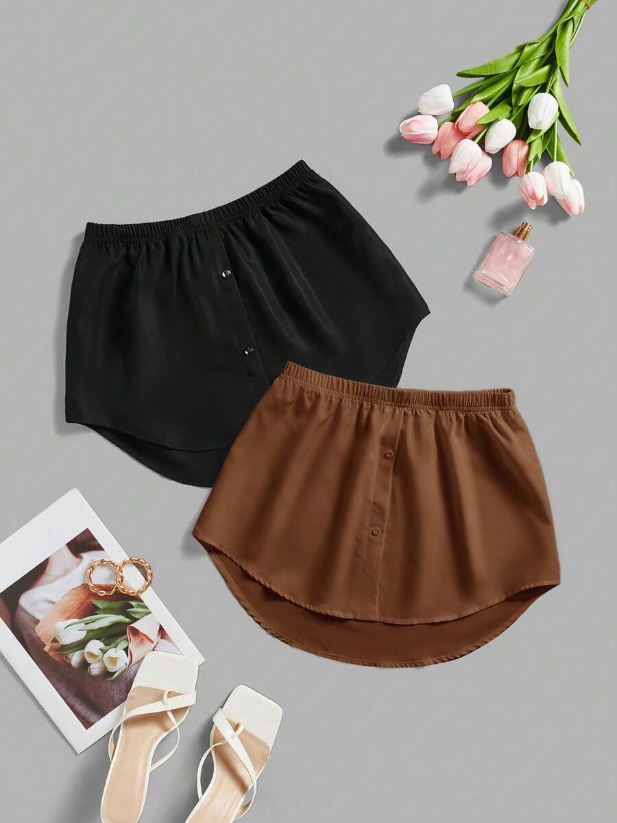 Shapeblank Felpa da donna casual con orlo finto a strati, indumento versatile e abbinabile, con bordo bianco e coprente per il fondoschiena - Castano - Visualizzare 1