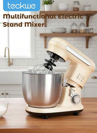 Teckwe 1pc Stand Mixer, 5L Tilt-Head Electric Household Stand Mixer - 1300W 6+P Speed, Multifunctional Kitchen Stand Up Mixer With Dough Hook, Whisk, Food Beater And Butter Beater(EU Plug)
