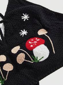 ROMWE Fairycore Forest Style Vintage 3D Mushroom Embroidered Decor Five-Point Star Cross Design Plus Size Women's Knit Top - Black - View 2