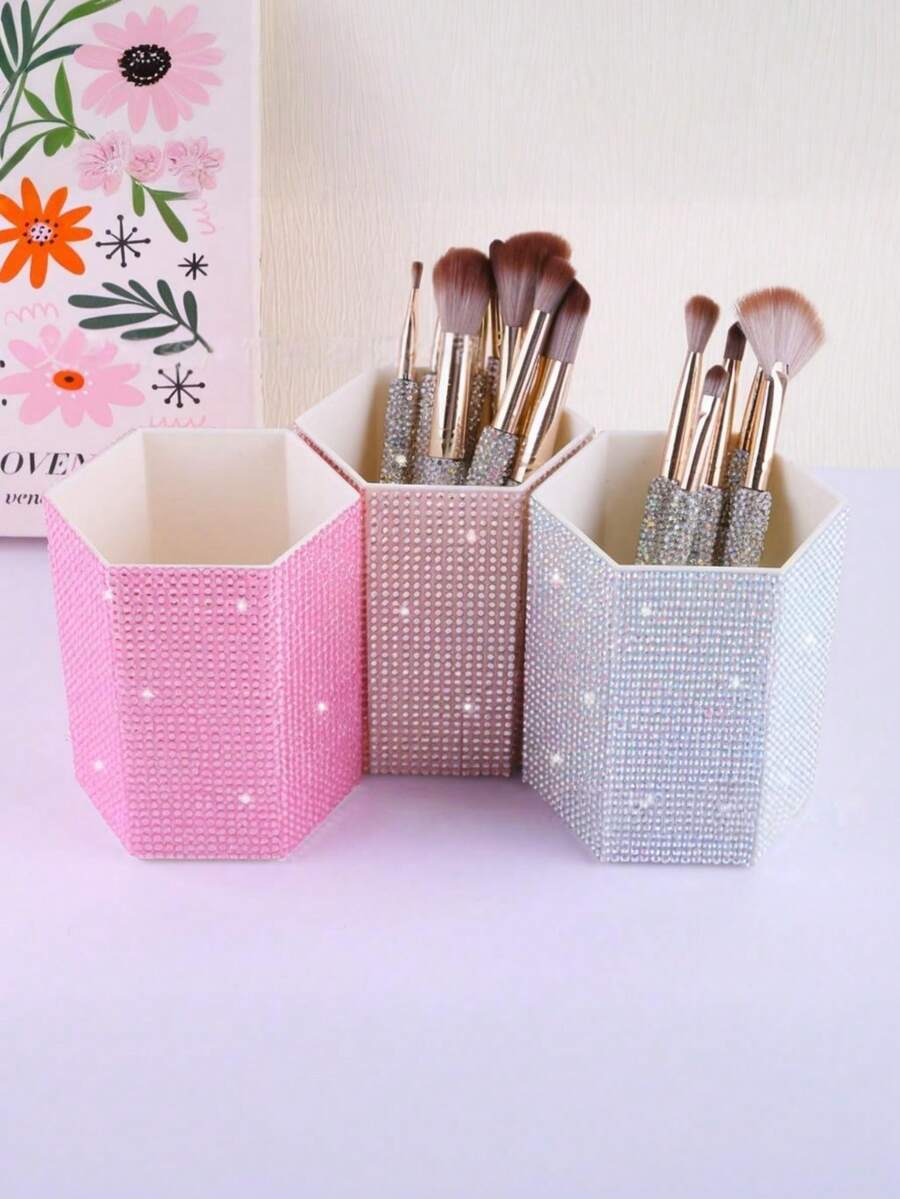 1PC Rhinestone Makeup Box Sparkling Diamond Decor Desktop Organizer Multifunctional Cosmetic Storage Case For Women Girls Birthday Gift Christmas Home Vanity Decor - Multicolor - View 1