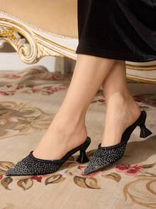 CUCCOO TILAWA Zapatos de tacón con pedrería para mujer, de moda para fiestas - Negro - Ver 4