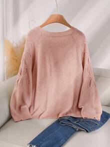 CosyJoli Sweater Rajut Longgar Kasual Lengan Raglan Leher Bulat untuk Wanita Ukuran Plus, Warna Pink Musim Gugur/Dingin - Baby Pink - View 2