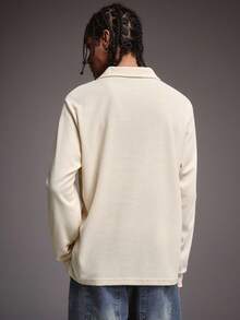 STYNVO Einfarbiges, lässiges, weites Langarm-Poloshirt für Herren, Herren-Shirts, Oversized-Sweatshirts, Waffelpullover mit Langarm, Herren-Strickhemd - Beige - Übersicht 2