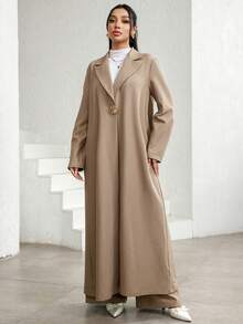 Al Najma Bộ đồ nữ tối giản hàng ngày, áo khoác dài cổ ve lật và quần dài phong cách Ả Rập, mùa thu - Xám - Xem 5