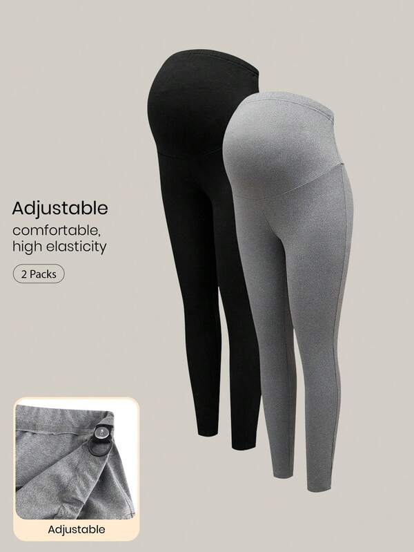 Modmama Maternity 2pcs Solid Elastic Waist Leggings