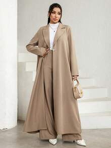 Al Najma Bộ đồ nữ tối giản hàng ngày, áo khoác dài cổ ve lật và quần dài phong cách Ả Rập, mùa thu - Xám - Xem 2
