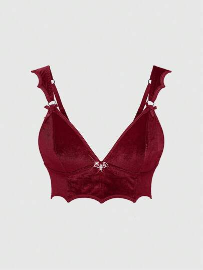 Goth Reggiseno senza fili in stile gotico con pendente a forma di pipistrello in metallo e coppa a triangolo in velluto