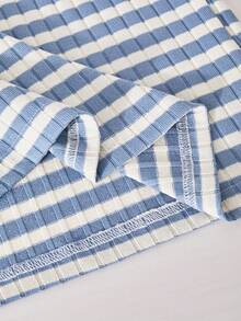 SHEIN 柔软亲肤 | 女童蓝白条纹翻领休闲上衣+阔腿裤时尚套装 - 春秋季长袖长裤套装（无内衬），日常穿着的理想之选 - 藍色 - 查看 7