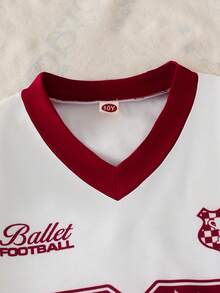 Sparklyn 两件套少女V领长袖T恤，印有23个字母和数字，搭配阔腿裤，舒适休闲运动风，适合春秋季穿着。 - 紅色 - 查看 8