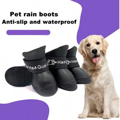 PETSIN Made Of Silicone, Waterproof, Non-Slip, Durable, Soft, Flexible, Breathable, Lightweight, Easy To Put On And Take Off, Adjustable Straps For A Secure Fit, Dustproof, Mudproof, And Puncture-Proof, Cute Cartoon Patterns, Suitable For Small, Medium, And Large Dogs. Ideal For Outdoor Walks, Hikes, Travel, And Daily Use In Rainy, Snowy, Or Muddy Weather. A Must-Have For Pet Adventures, Reusable, Wear-Resistant, And Quick-Drying.