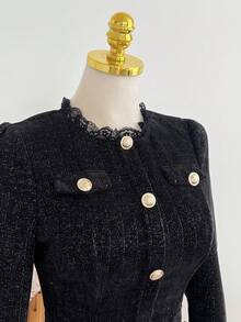 Elamini 女士时尚雪尼尔灯芯绒金银丝迷你连衣裙 - 黑色 - 查看 4